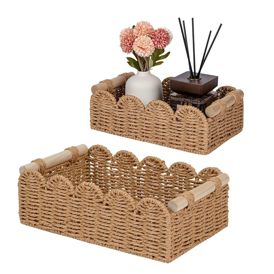 CubesLand Paper Rope Scalloped Edge Decor Baskets for Home, Living Room, Bedroom, Toilet Basket f... | Amazon (US)