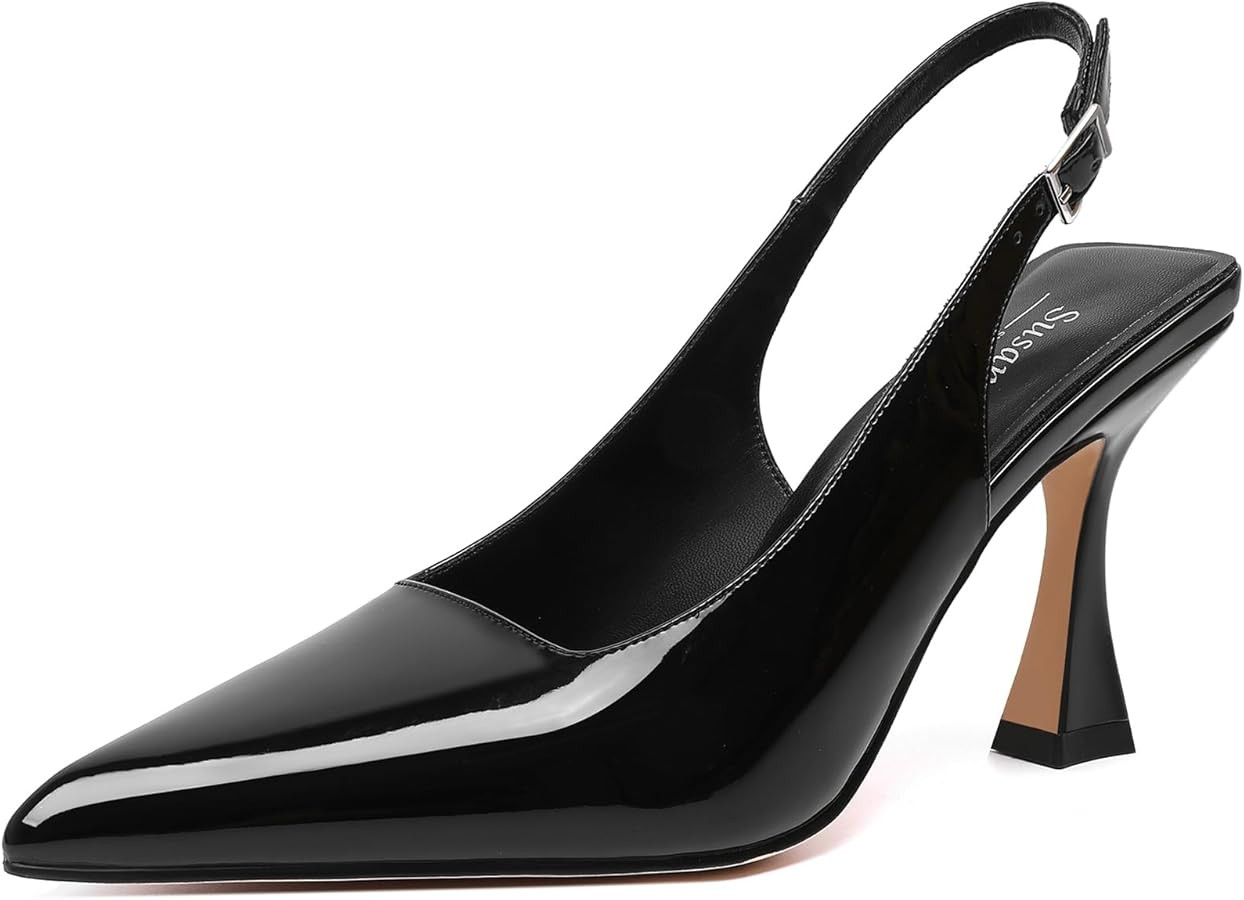 Susanny Slingback Kitten Heels Elegant Dressy Pumps for Women Closed Pointy Toe Sexy Chunky High ... | Amazon (US)