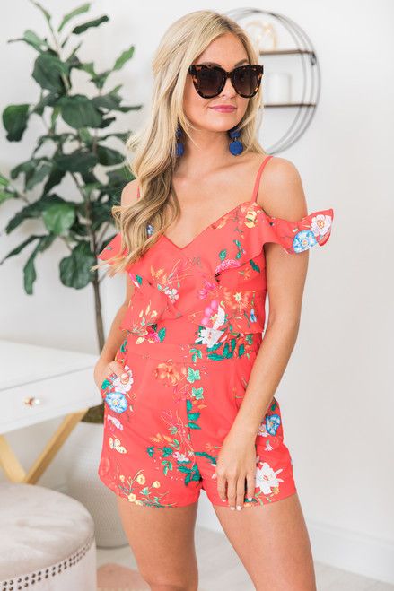 Trust In This Love Floral Romper Red | The Pink Lily Boutique