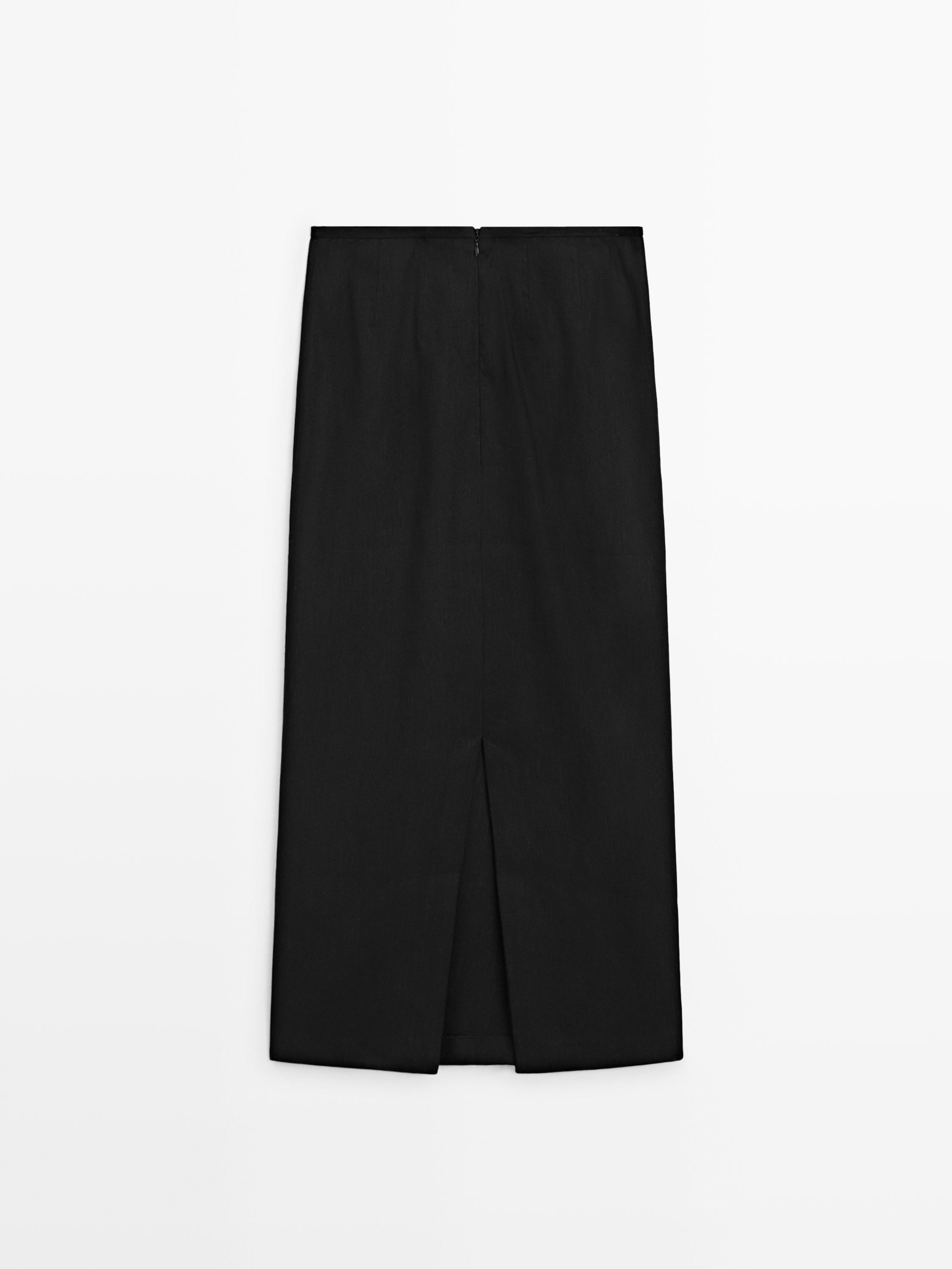 Straight linen blend midi skirt | Massimo Dutti US