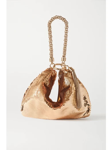 Jimmy Choo - Callie Tasseled Sequined Satin Shoulder Bag - Gold | NET-A-PORTER (US)