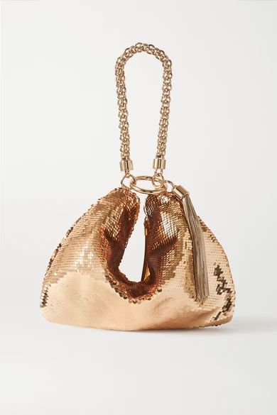 Jimmy Choo - Callie Tasseled Sequined Satin Shoulder Bag - Gold | NET-A-PORTER (US)