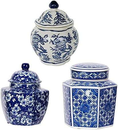 A&B Home Blue and White Vase, Porcelain Ginger Jars for Home Décor, Chinoiserie Vase for Bedroom... | Amazon (US)