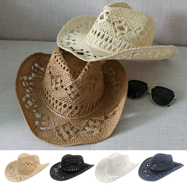 D-GROEE Straw Cowboy Hat Wide Brim Sun Hat Cowgirl Summer Panama Hat Men Women Sombrero Travel Ou... | Walmart (US)