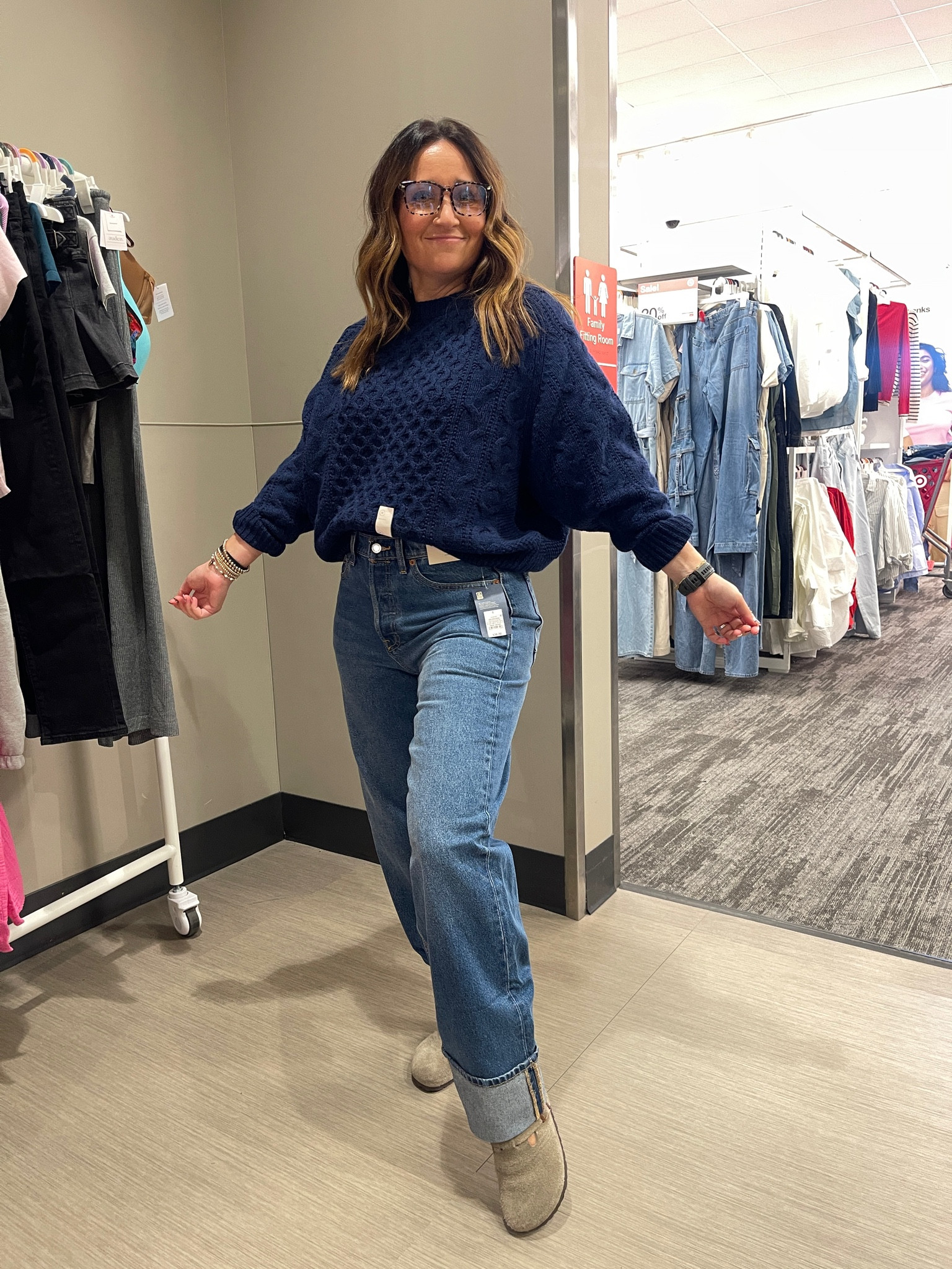 This blue cable knit sweater from target (same as my tan one) is so comfortable! Whats really cool is it has black in it too so you can pair it with dark denim or leather to change up the look! 

#LTKFindsUnder50 #LTKSeasonal #LTKStyleTip