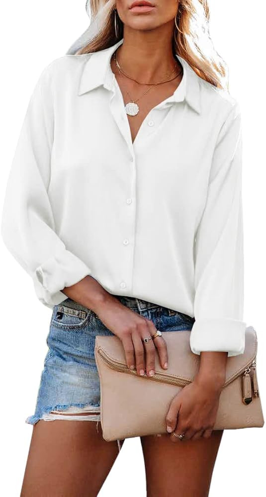 HOTOUCH Women Chiffon Button Down Shirts Long Sleeve Office Blouses Casual Business Work Tops Col... | Amazon (US)