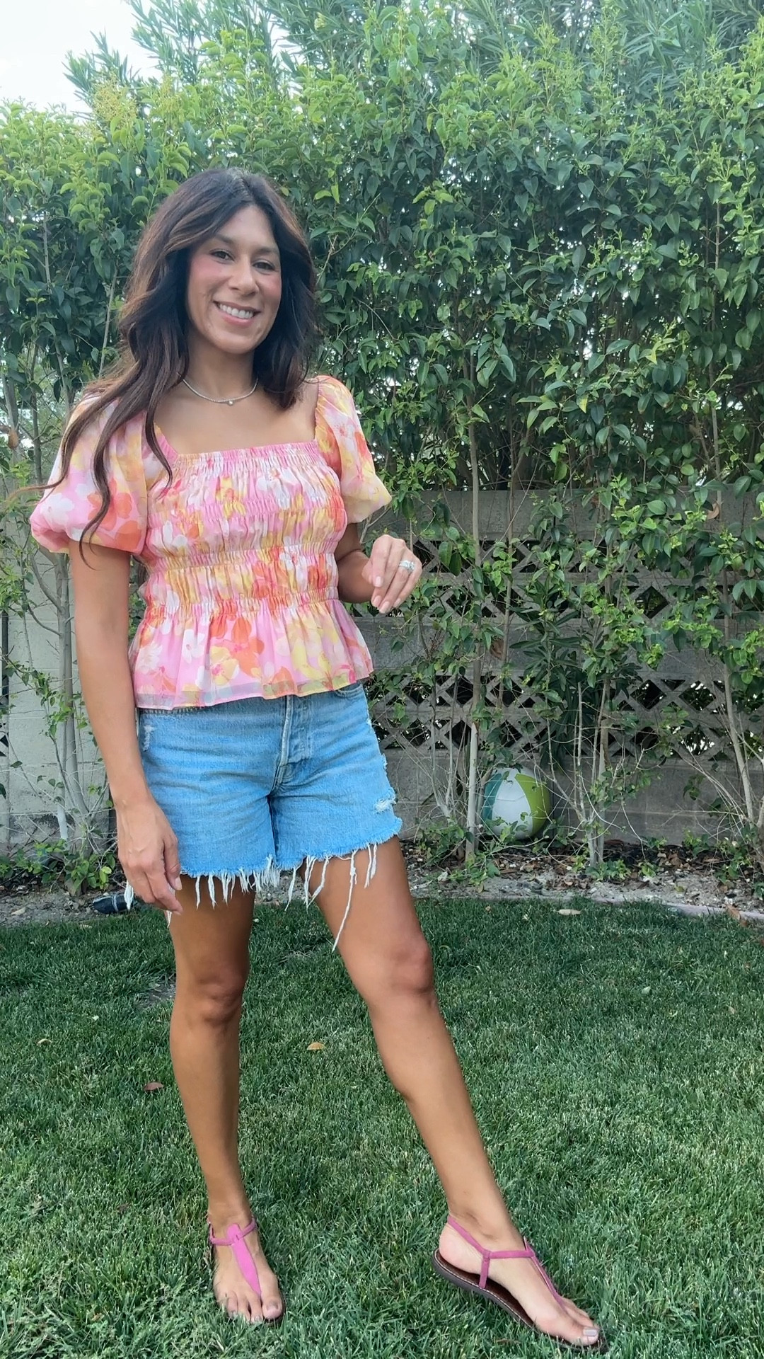 Love this top and shorts combo! The top is so feminine and the shorts are comfortable! Full coverage shorts that are high waisted are my fave! Paired this with my go to flat sandal to keep it comfortable  

#LTKStyleTip #LTKShoeCrush #LTKSeasonal