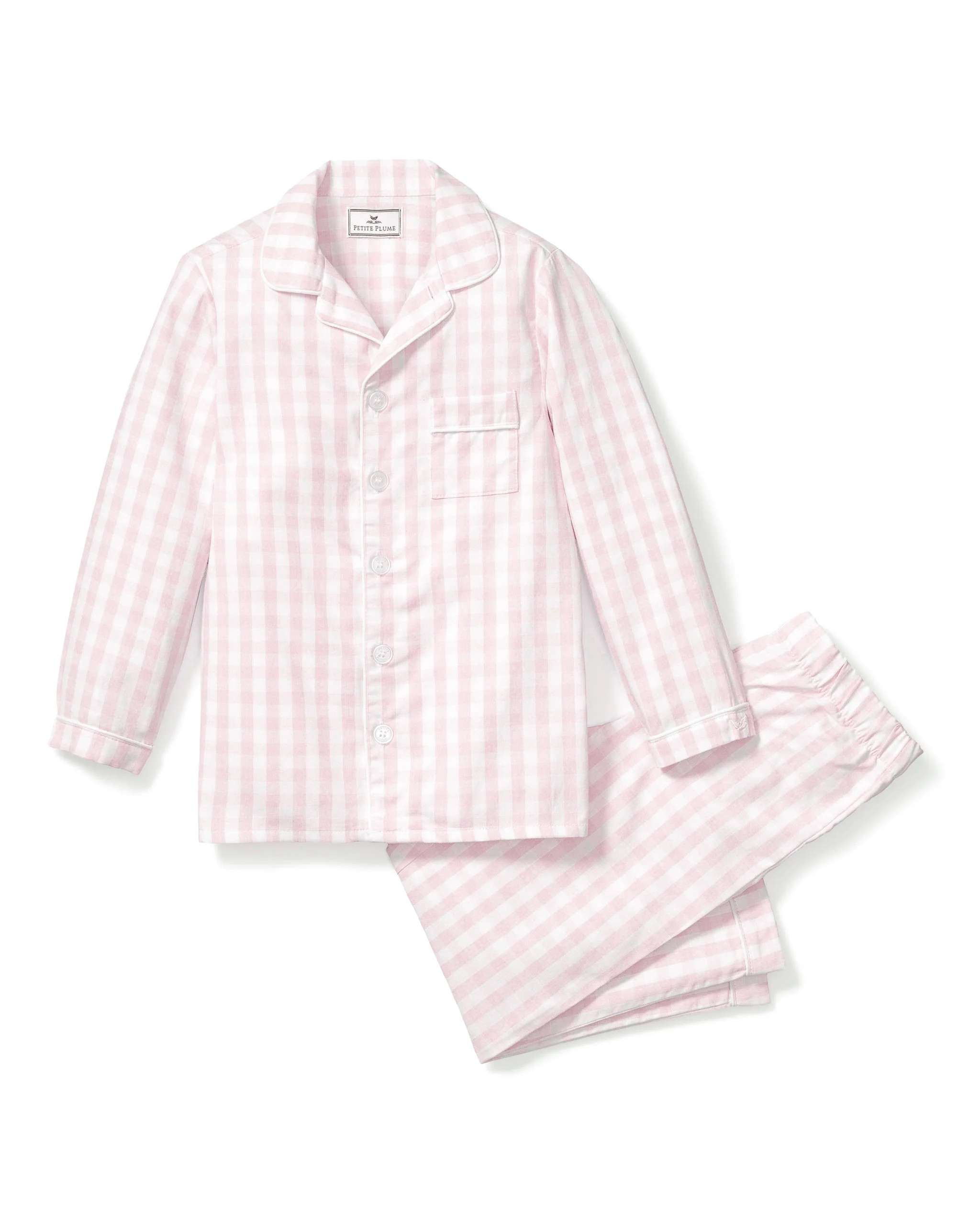 Kid's Twill Pajama Set in Pink Gingham | Petite Plume