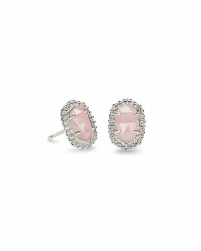 Cade Silver Stud Earrings in Rose Quartz | Kendra Scott