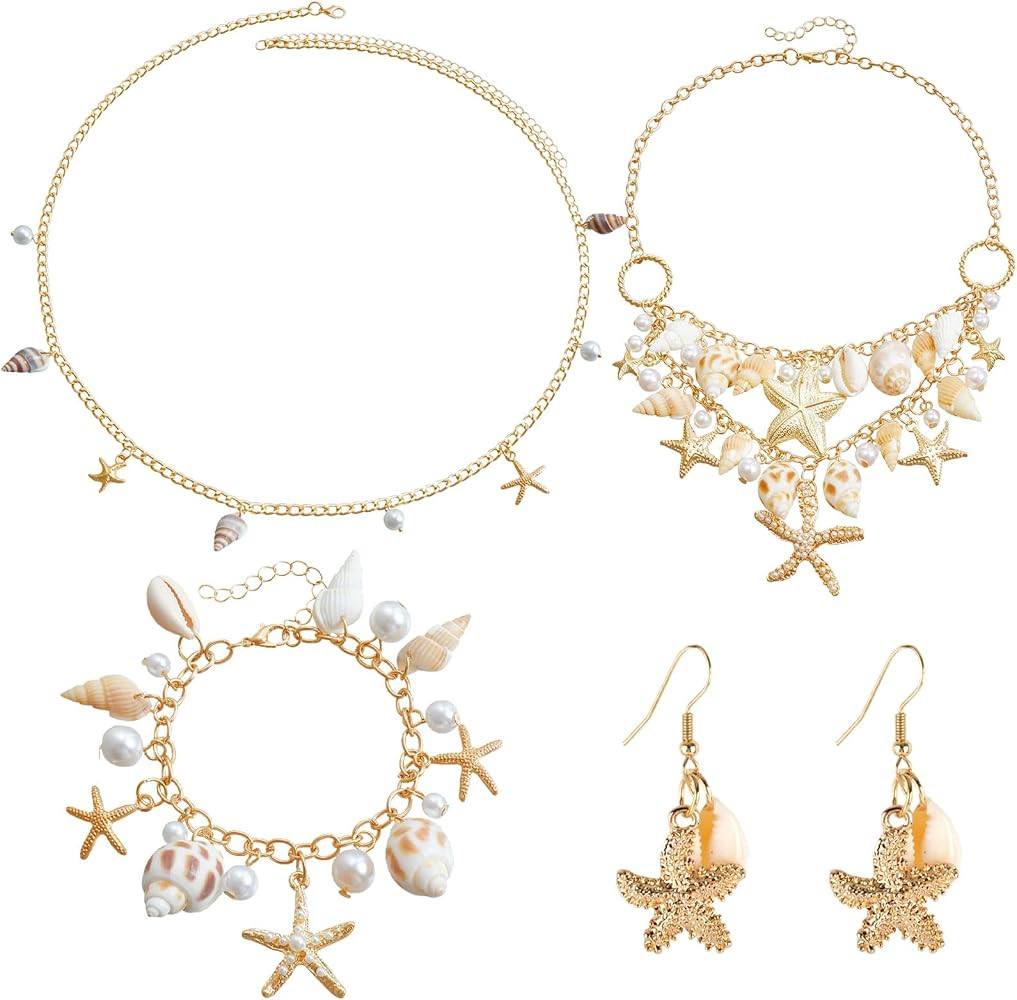 GWAWG 5 Pcs Shell Necklace Bracelet Set, Sea Star Shell Waist Chain, Bracelet, Necklace, Earrings... | Amazon (UK)