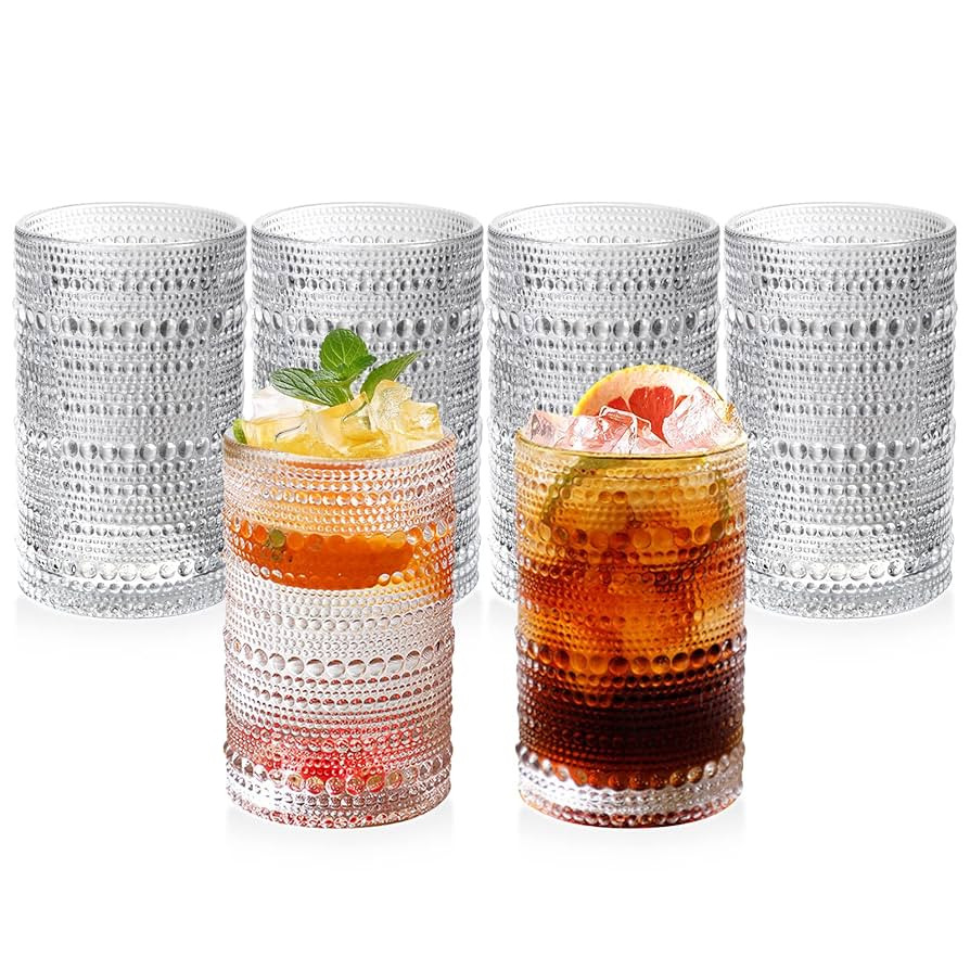Hobnail Glasses Set of 6 Highball Vintage Drinking Glasses 13OZ Clear Embossed Vintage Glassware ... | Amazon (US)