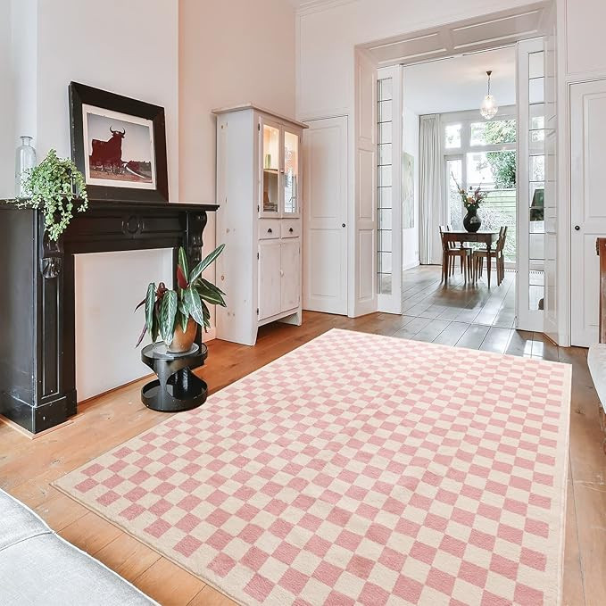 TRUEDAYS Checkered Area Rug 6x9 Large Area Rug Pink Checkerboard Rug Washable Rug for Bedroom Boh... | Amazon (US)