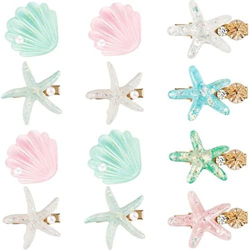 12 Pieces Artificial Shell Pearl Starfish Seashell Hair Clip Set Acrylic Resin Girl Lady Hair Clip H | Amazon (US)