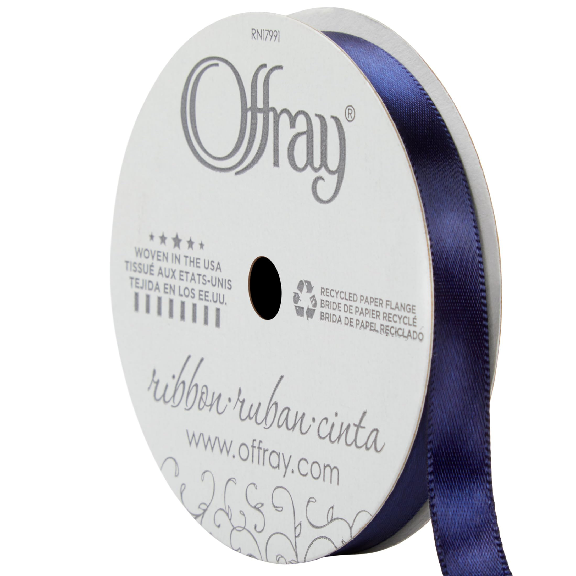 Offray Single Face Satin Craft and Decorative Ribbon, 3/8" Wide, 21-Foot Spool, Navy (153770) | Amazon (US)