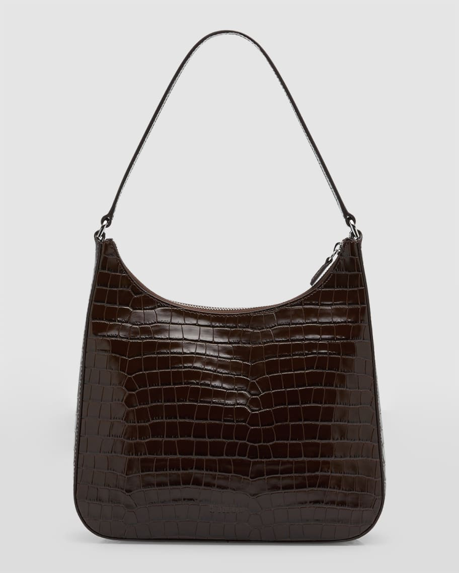 Staud Alec Zip Croc-Embossed Shoulder Bag | Neiman Marcus