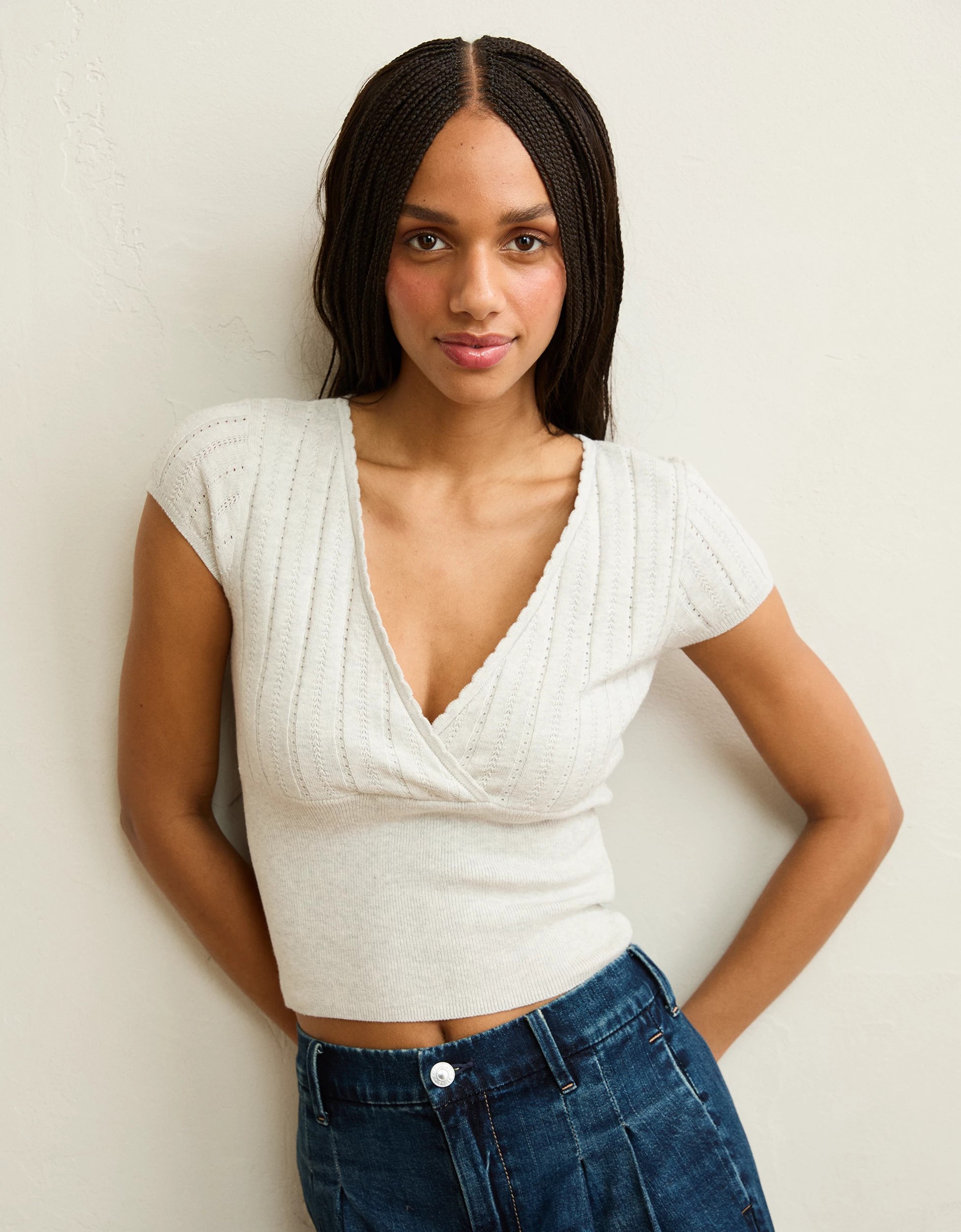 AE V-Neck Crossover Sweater Tee | American Eagle Outfitters (US & CA)