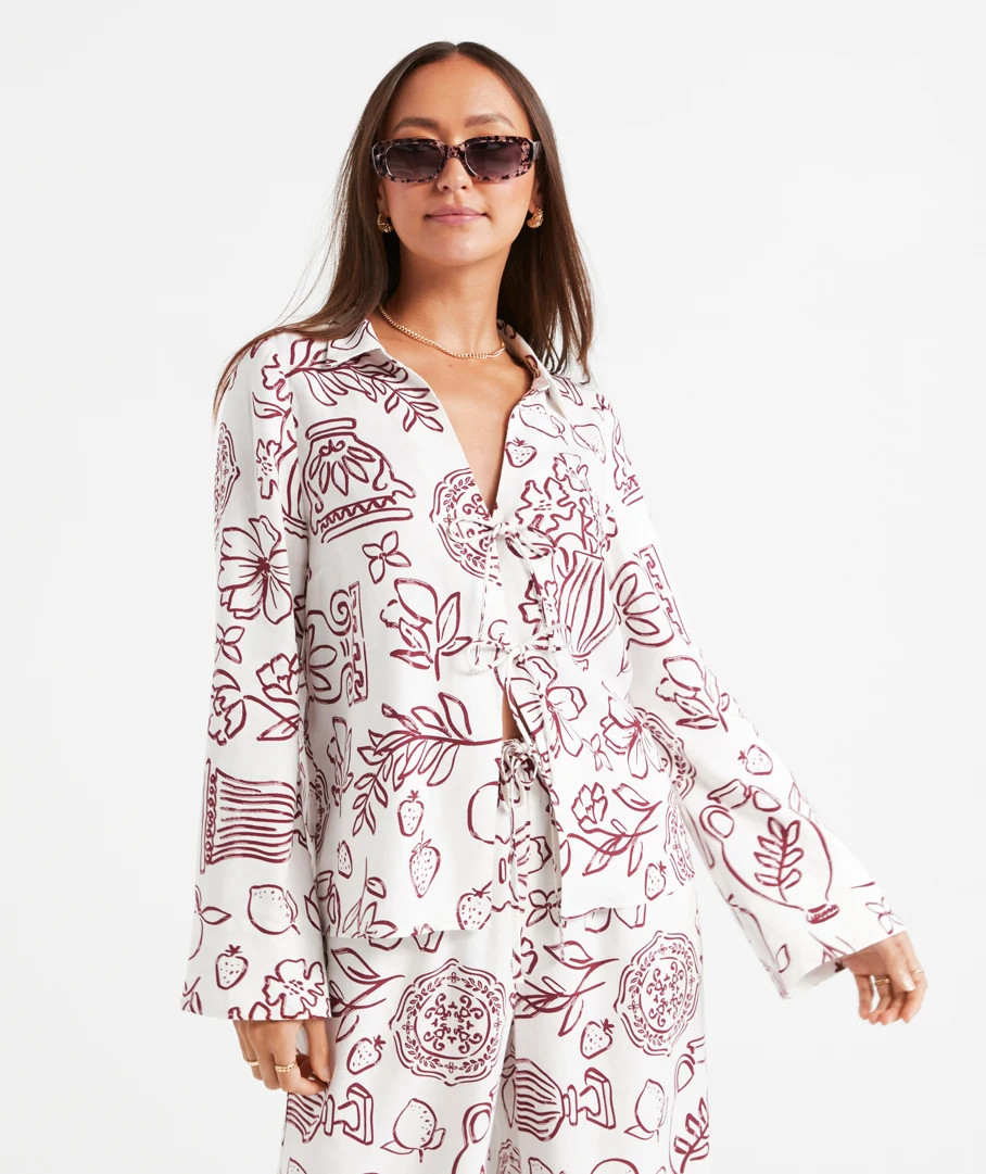 ELLENA LINEN BLEND PRINTED SHIRT | Sportsgirl