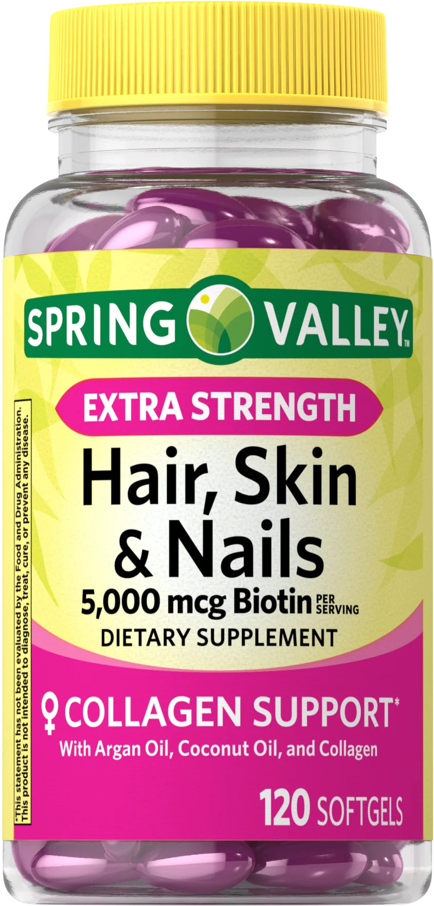 Spring Valley Hair, Skin & Nails Dietary Supplement, Gel Capsules, 5,000 Mcg, 120 Count | Walmart (US)