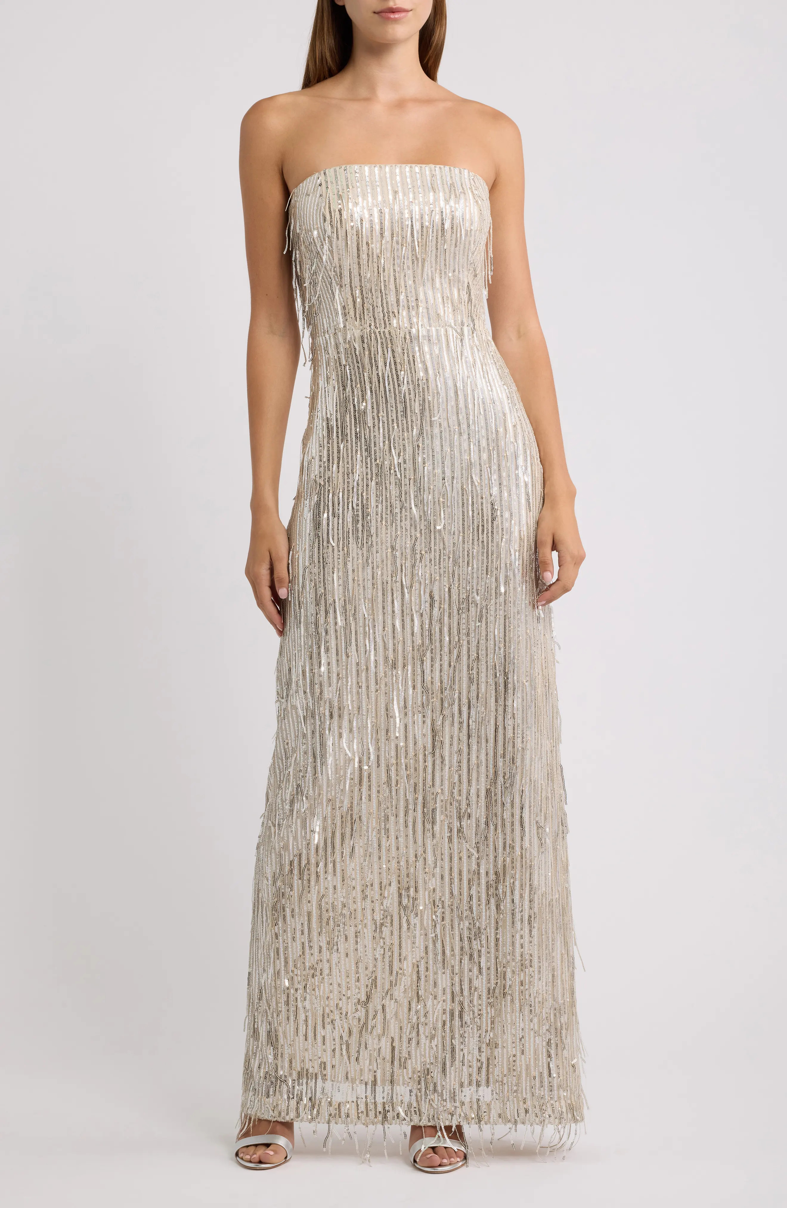Eliza J Fringe Sequin Strapless Gown (Women) | Nordstrom | Nordstrom