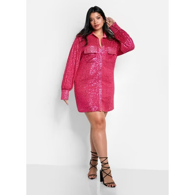 Rebdolls Women's Sapphire Sequin Oversized Shirt Dress | Target