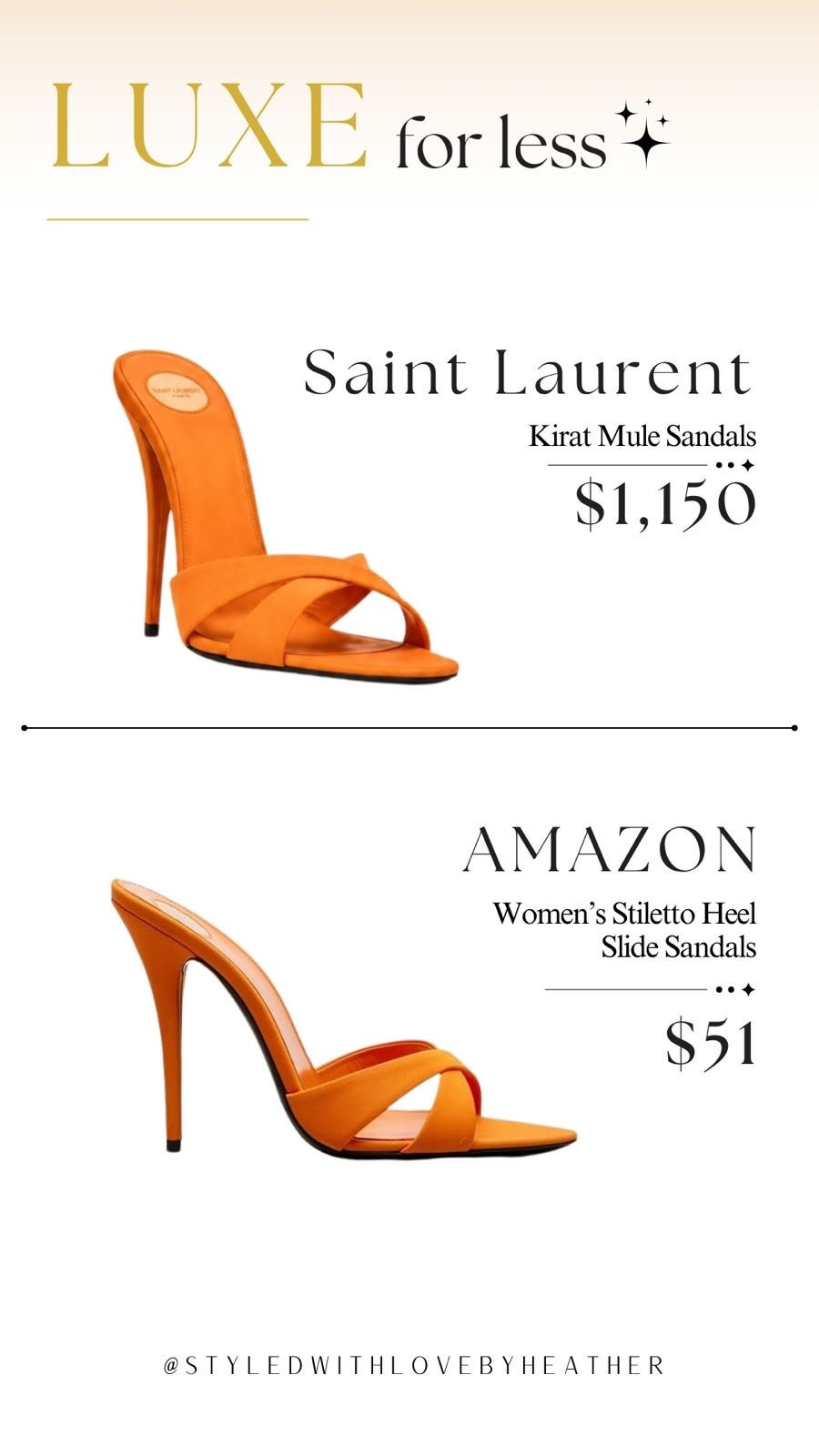 Luxury style without the luxury price tag? Yes, please. ✨

If you've been eyeing the iconic Saint Laurent Kirat Mule Sandals, this Amazon find gives you the same sleek, minimalist look for a fraction of the price.

Perfect for weddings, date nights, vacations, or adding a pop of color to any outfit. 🍊

Why spend $1,150 when you can get the look for $51?

 

 #LTKootd #LTKvlog #LTKSaleAlert