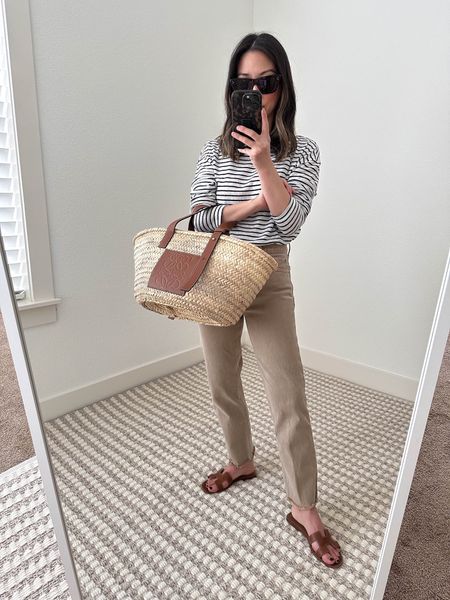 Gap striped linen long sleeve tee on sale! Love this top so much! The linen texture is 🤌🏼🤌🏼. The petite xs fits oversized in a great way. 

Tee - Gap petite xs
Jeans - Gap 26 short. Sizedup 2 sizes 
Sandals - Hermes 35
Bag - Loewe medium
Sunglasses - Celine 

Petite Style, Neutral outfit, capsule wardrobe, minimal style, street style outfits, Affordable fashion, Spring fashion, Spring outfit, Gap 

#LTKunder50 #LTKitbag #LTKsalealert