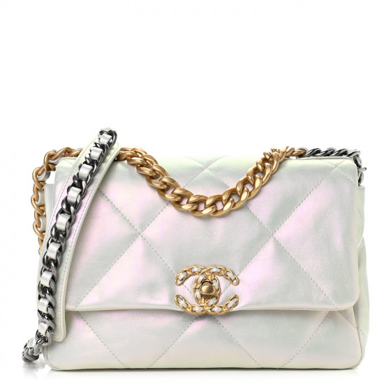 CHANEL Iridescent Calfskin Quilted Medium Chanel 19 Flap White | Fashionphile