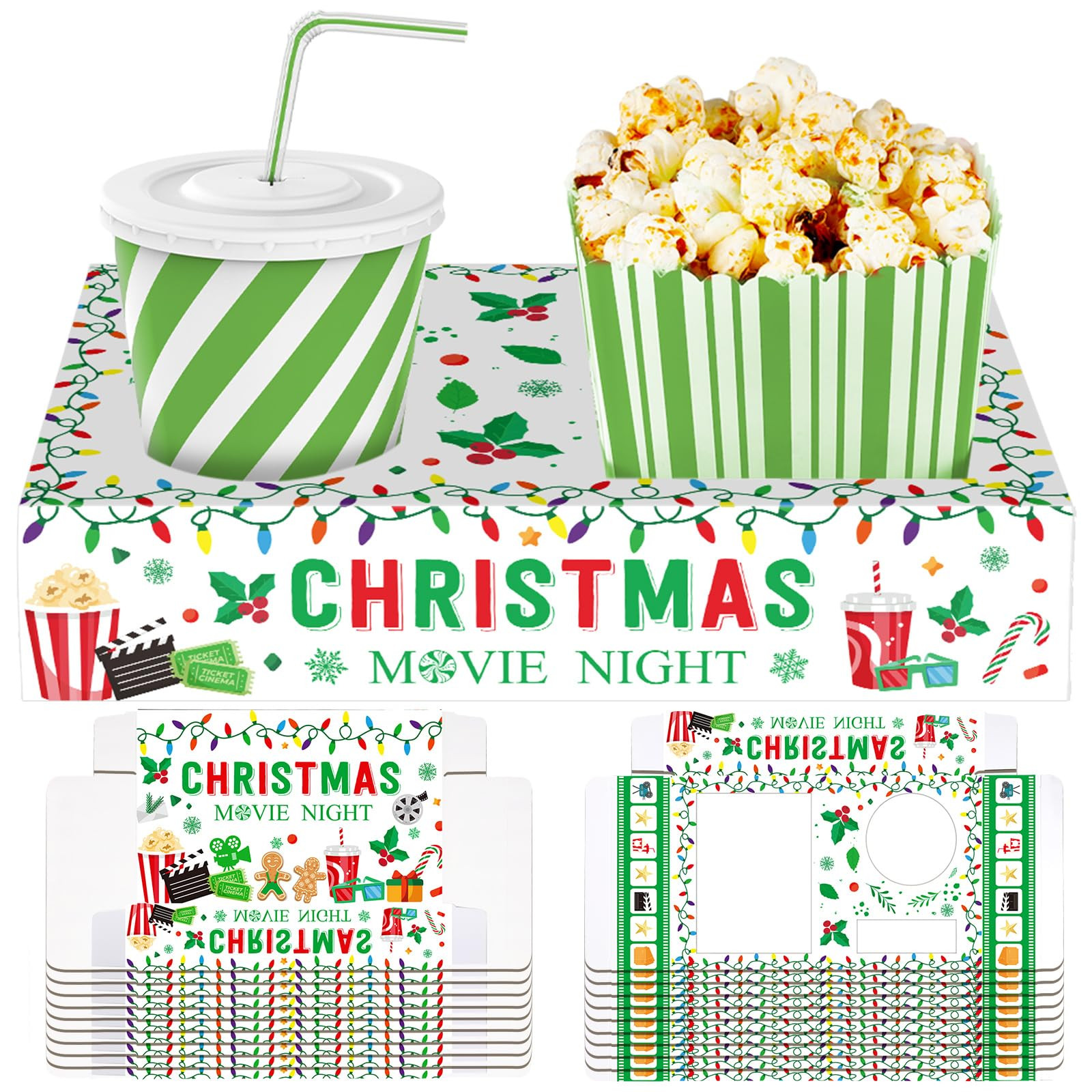 20 Pcs Christmas Movie Night Supplies Movie Night Paper Snack Trays Popcorn Candy Holder Theater ... | Amazon (US)
