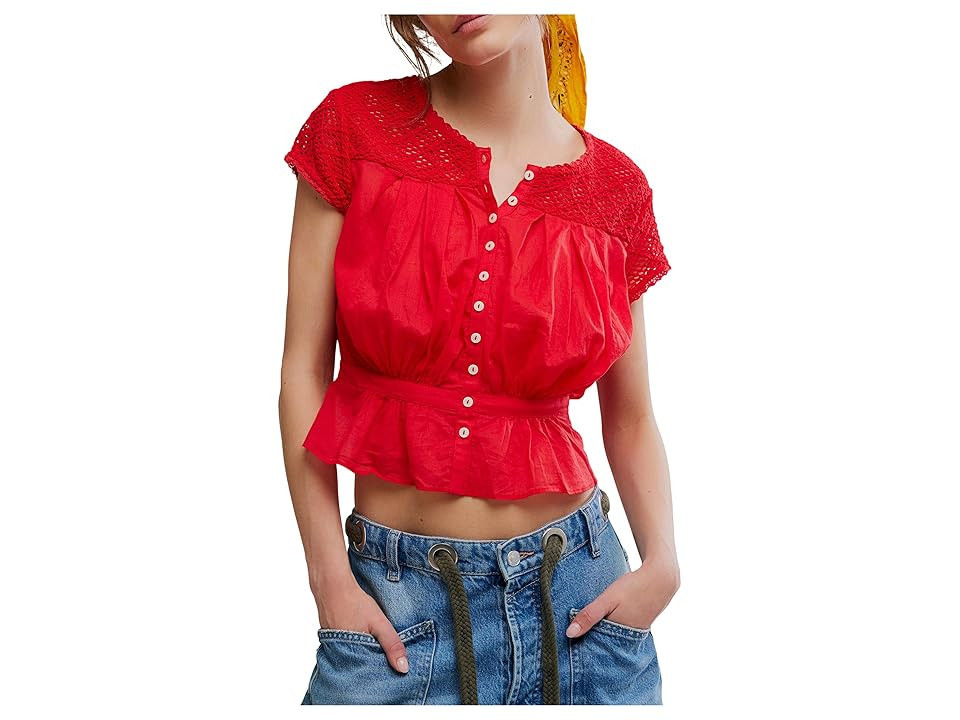 Free People Glimmer Embroidered Top Women's Clothing High Risk Red: XS (Women's 0-2) | Zappos.com