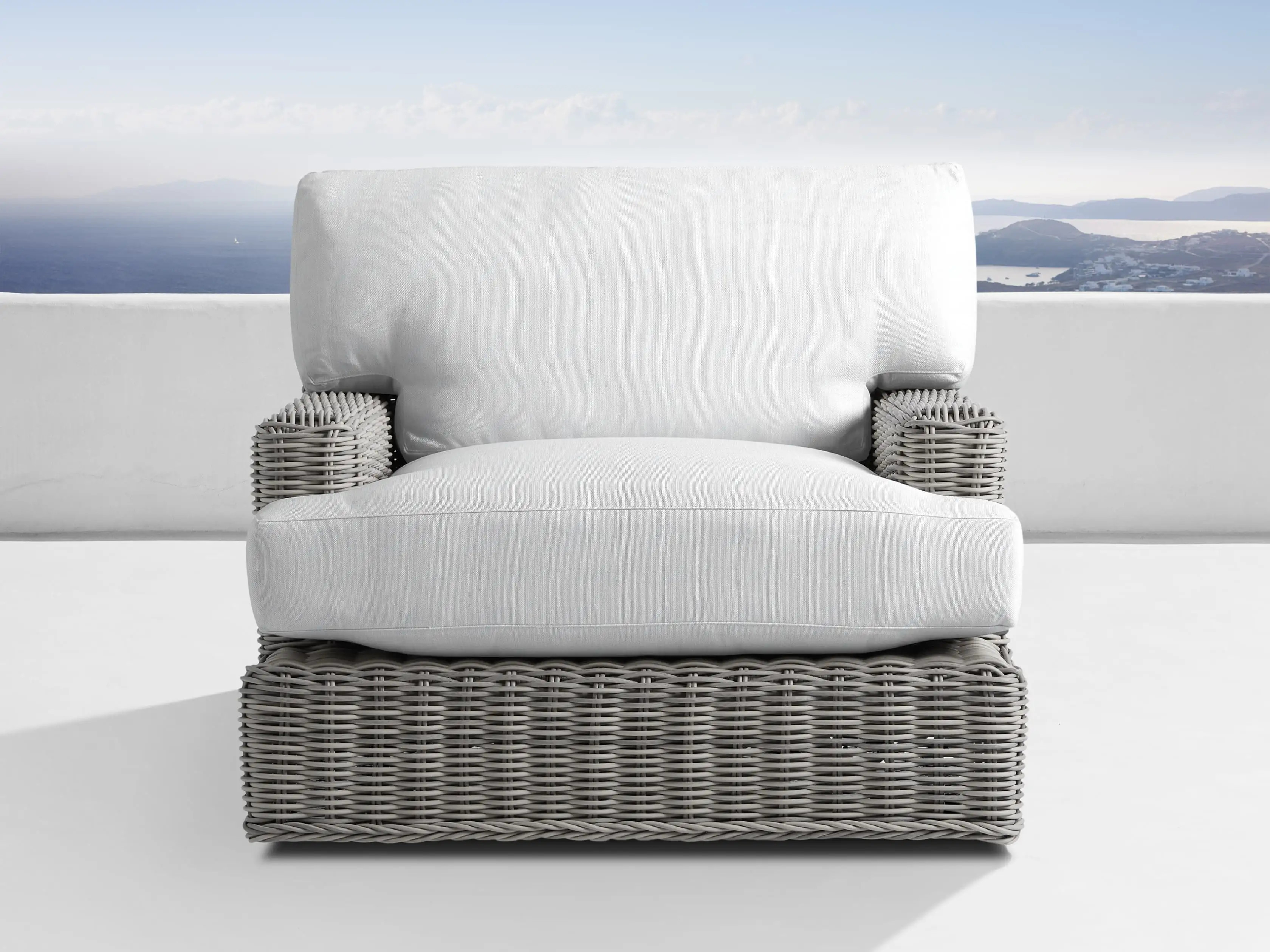 Wyatt Outdoor Swivel Chair in Vista Grey | Arhaus