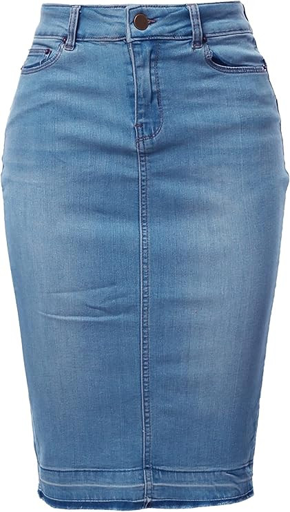 A2Y Women's Slim Fit Rayon Knee Length Unhem Back Slit Denim Jean Pencil Skirt | Amazon (US)