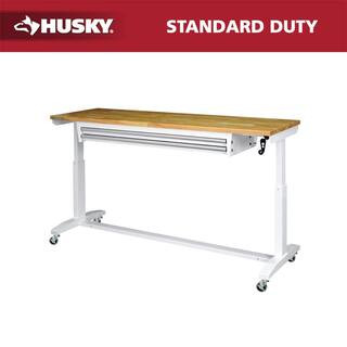 72 in. W x 24 in. D 2-Drawer Adjustable Height White Worktable with Solid Wood Top | The Home Depot