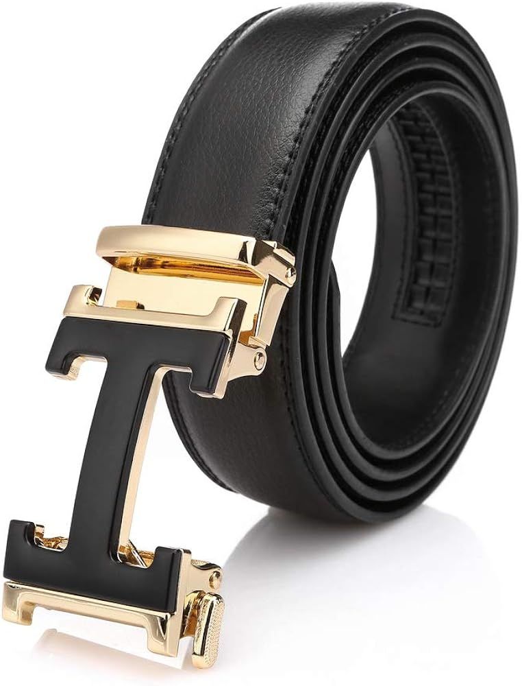 Men Slide belt,Leather Belts Automatic Buckle Ratchet Business casual Dress Belts | Amazon (US)