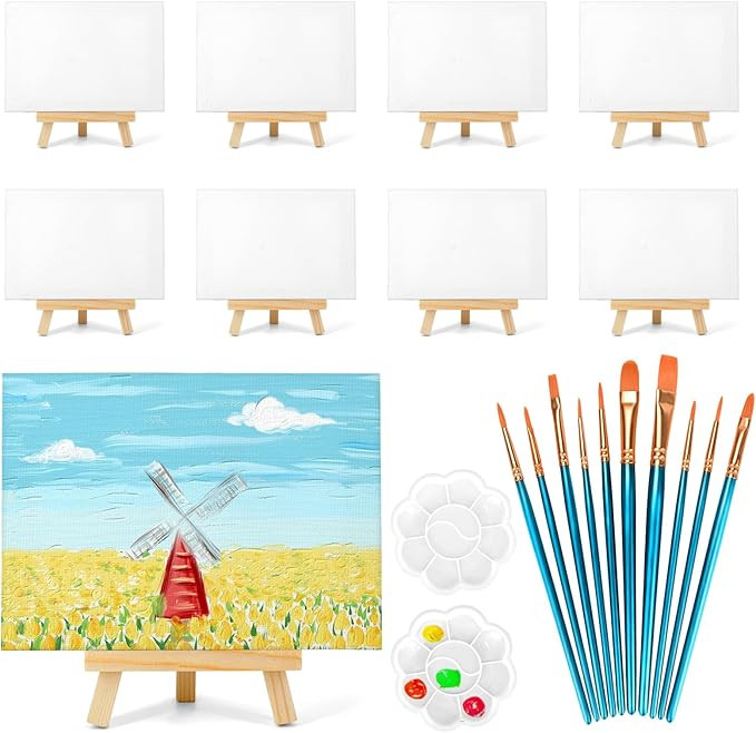 8 Pack 8x10 in Canvas Boards for Painting,Canvas for Painting with 9.5" Easel, Art Canvas Paintin... | Amazon (US)