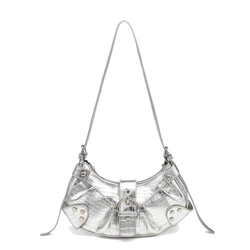 Shoulder Bag for Women -Women's Y2K Purse PU Leather Hobo Handbag Adjustable Strap Crossbody Clutch Purses Trendy Silver | Amazon (US)