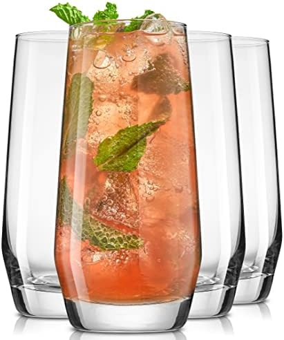 JoyJolt Gwen 18oz Highball Glasses, 4pc Tall Glass Sets. Lead-Free Crystal Glass Drinking Glasses. W | Amazon (US)
