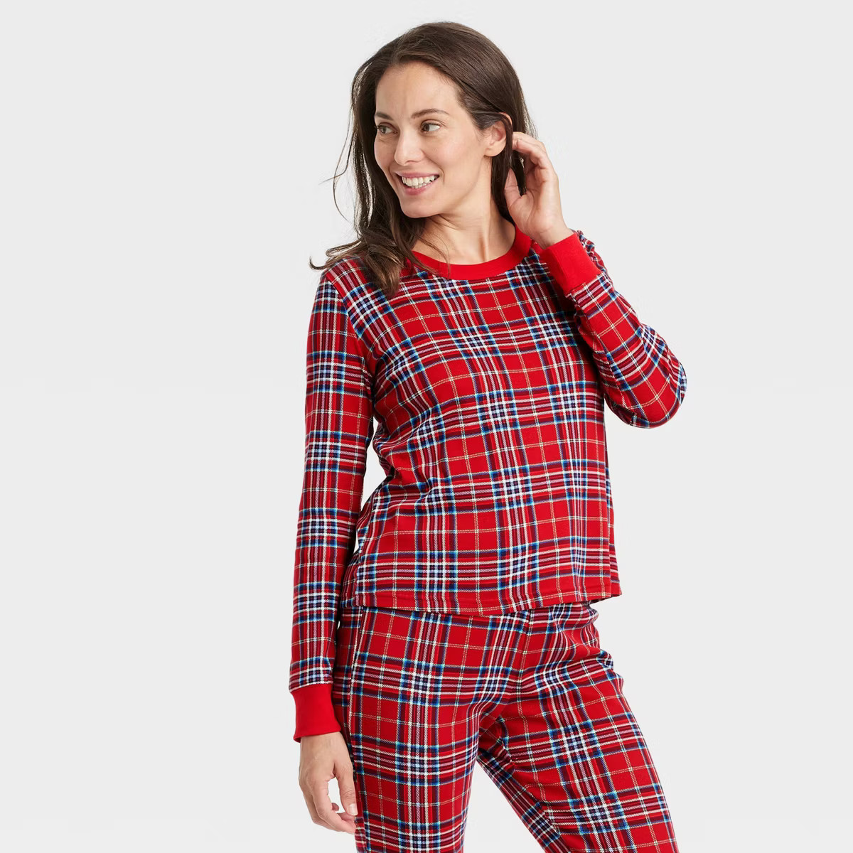 Women's Plaid Cotton Ribbed Holiday Matching Family Pajama Shirt - Wondershop™ Red | Target