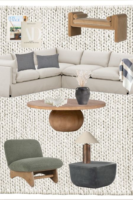 Coastal living room.

Living room rug, sectional, round coffee table, accent chair, side table, table lamp, throw blanket, case, dried stems, throw pillows, bench, coffee table books, neutral living room, living room decor., area rug, coffee table. 

#LTKhome #LTKstyletip