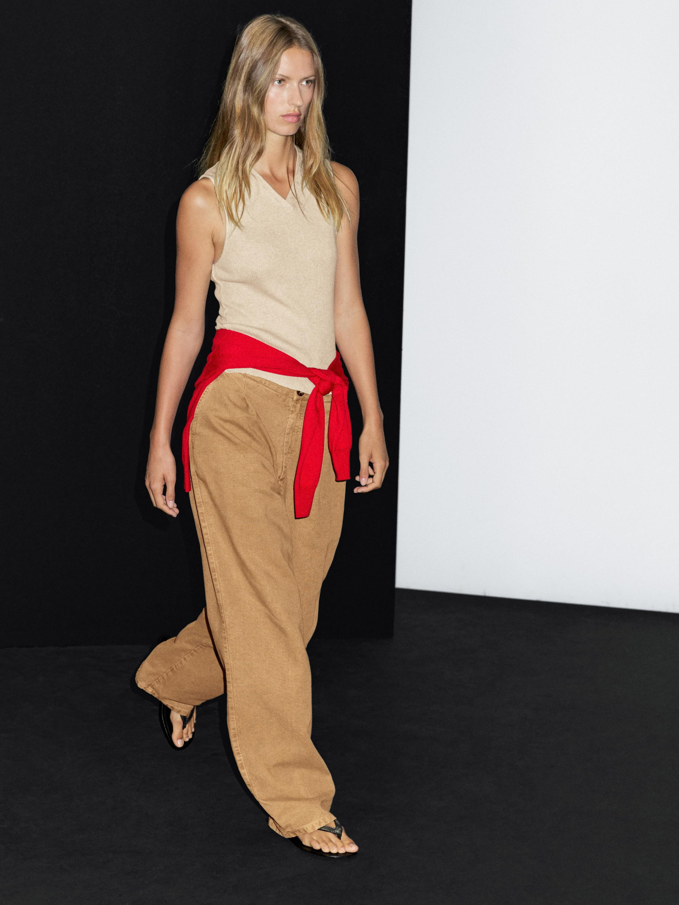 Ribbed top with collar detail | Massimo Dutti US