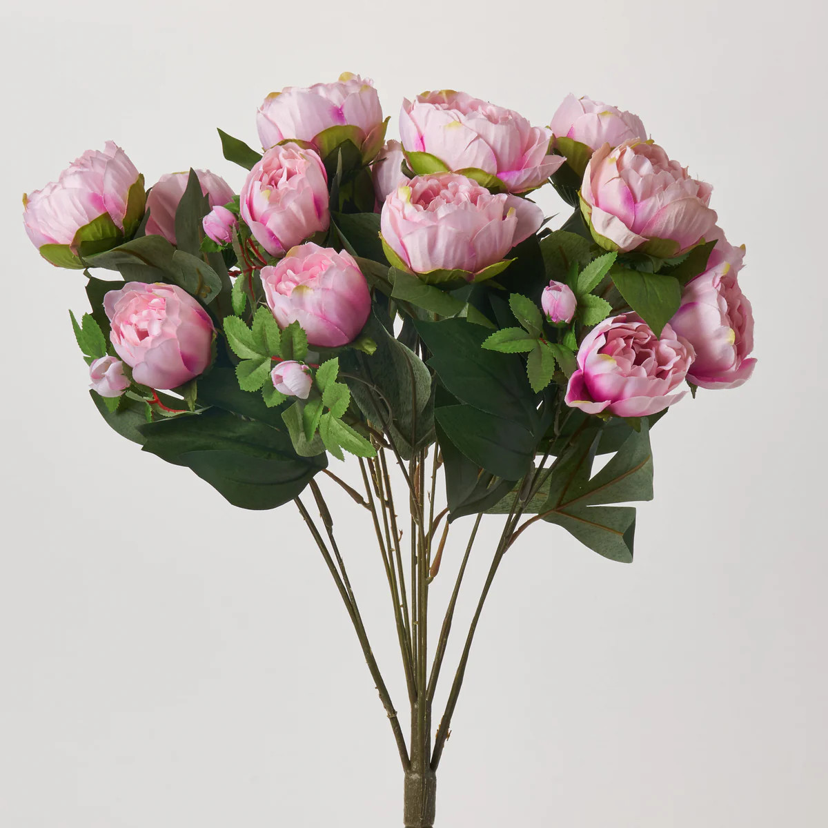 Deluxe Light Pink Silk Backyard Peony Blooms & Bud Full Faux Floral Bush Stem Bouquet - 24" | Darby Creek Trading