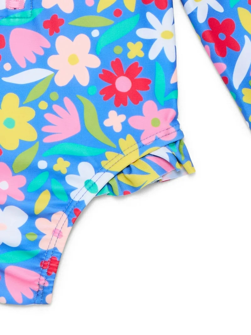 Wonder Nation Toddler Girl Long- Sleeve Zip Rash Guard Swimsuit, Sizes 12M-5T | Walmart (US)