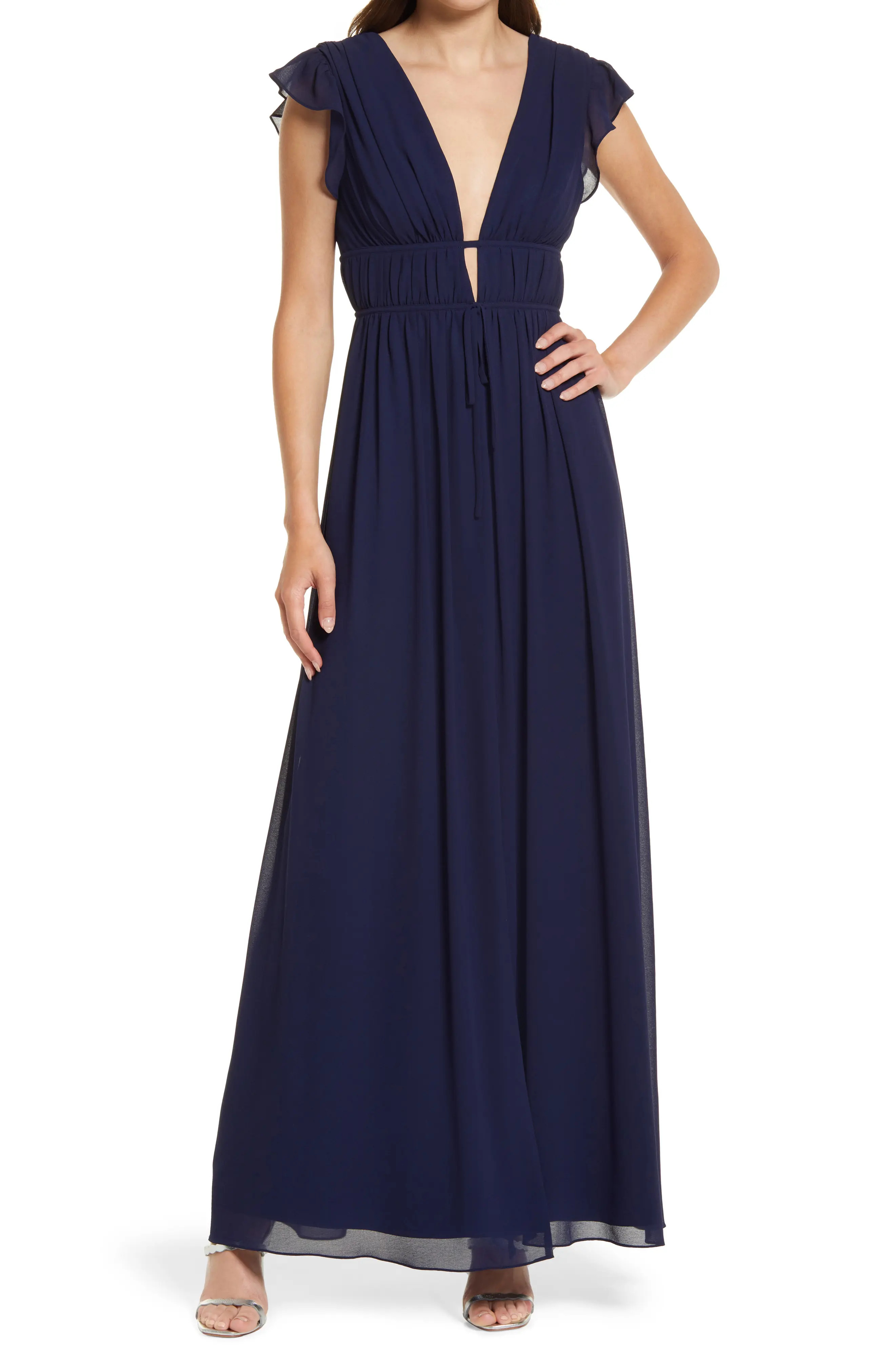 Lulus I'm All Yours Ruffle Maxi Dress in Navy Blue at Nordstrom, Size Medium | Nordstrom