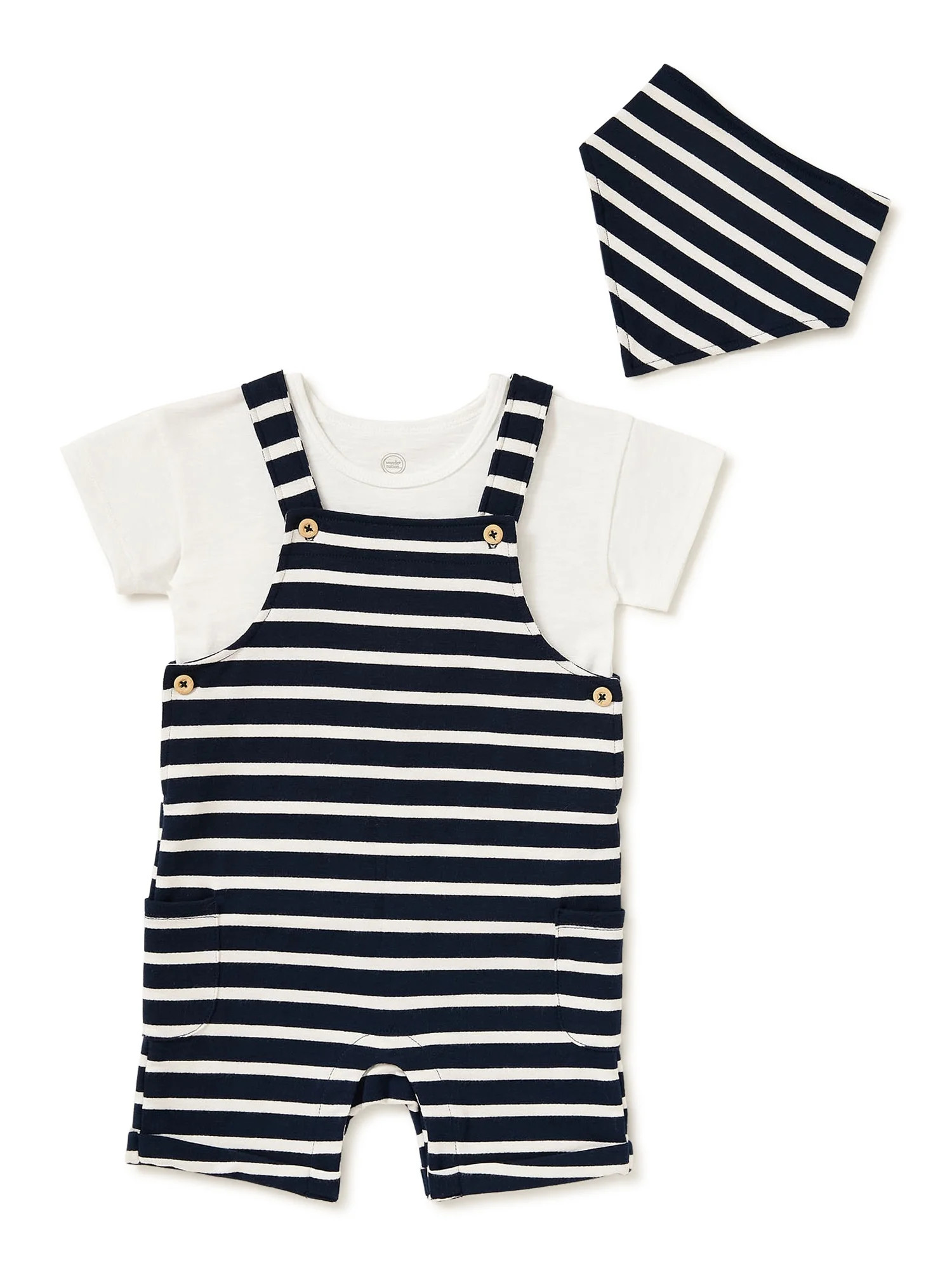 Wonder Nation Baby & Toddler Boys Shortall, 3-Piece Set, Sizes 0-24M - Walmart.com | Walmart (US)