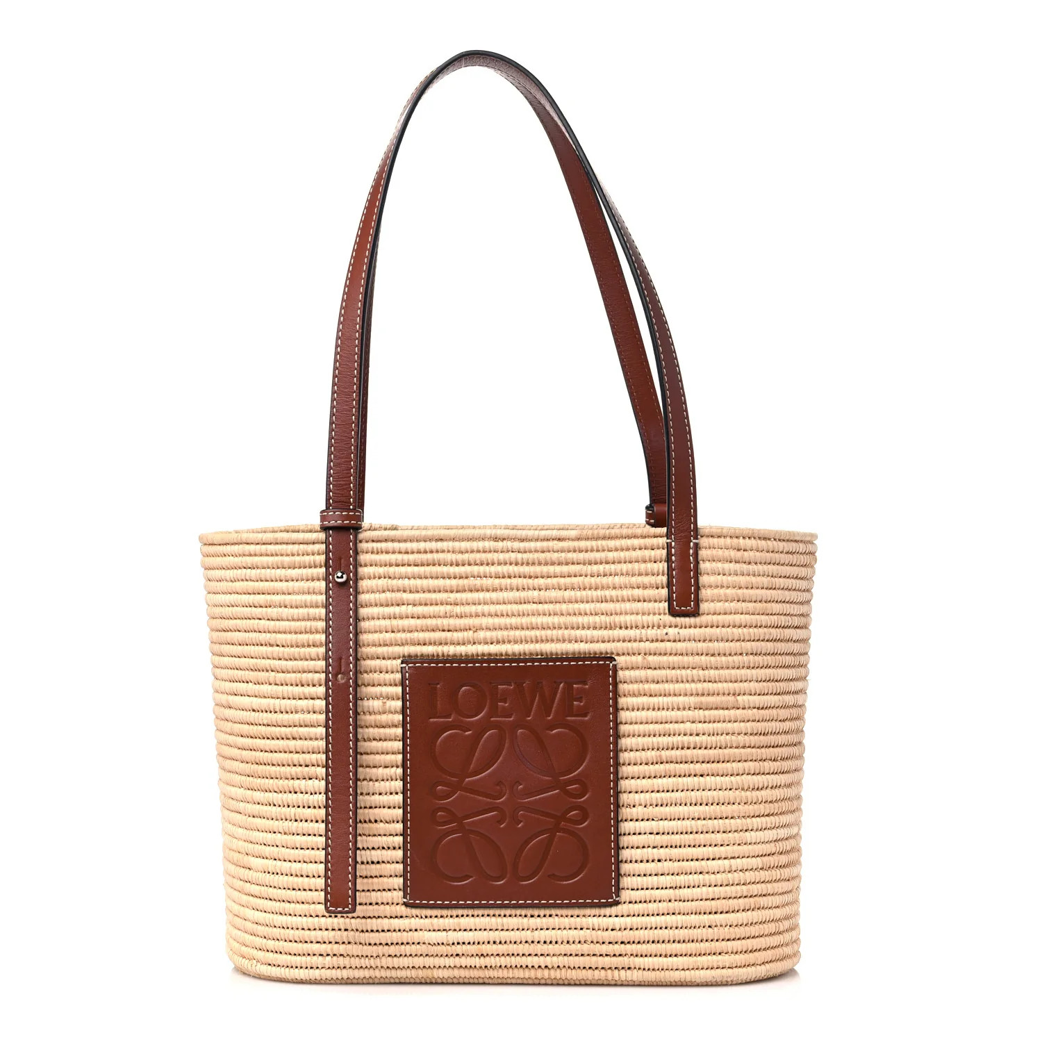 LOEWE Raffia Square Small Basket Tote Bag Natural Tan | FASHIONPHILE (US)
