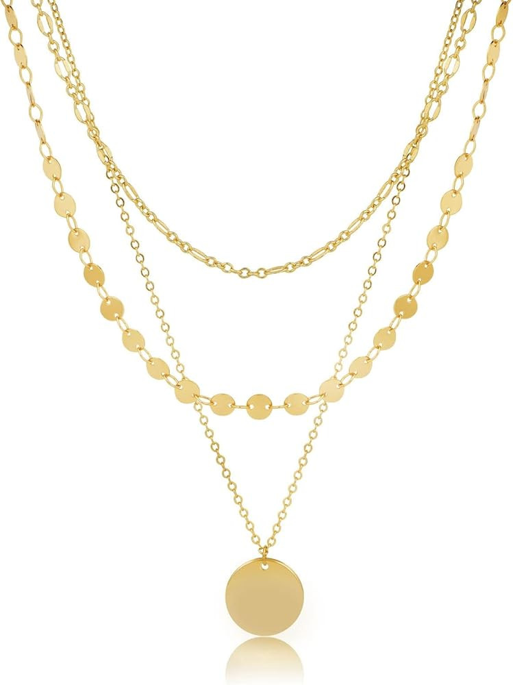 Gold Necklace for Women 14K Gold Plated Layered Necklaces Dainty Pendant Necklace Cute Stack Neck... | Amazon (US)