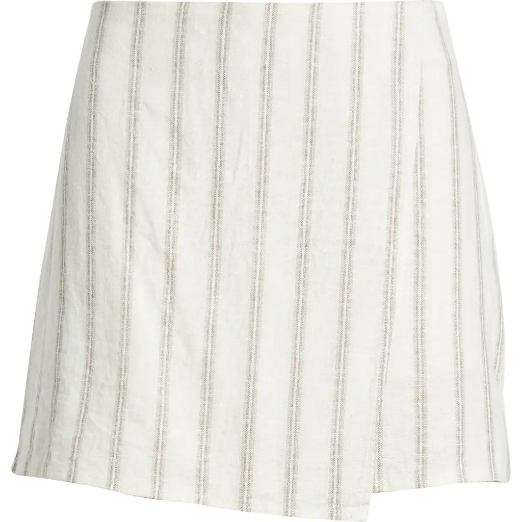 Open Edit Linen Blend Skirt in Beige Cabana Stripe at Nordstrom, Size Small | Nordstrom