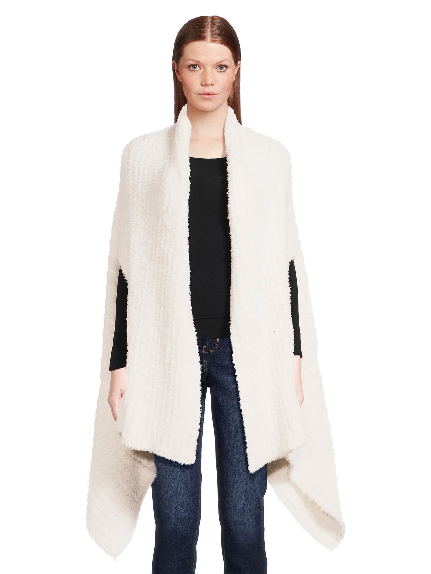 Time and Tru Women's Solid Cozy Ribbed Ruana Wrap | Walmart (US)