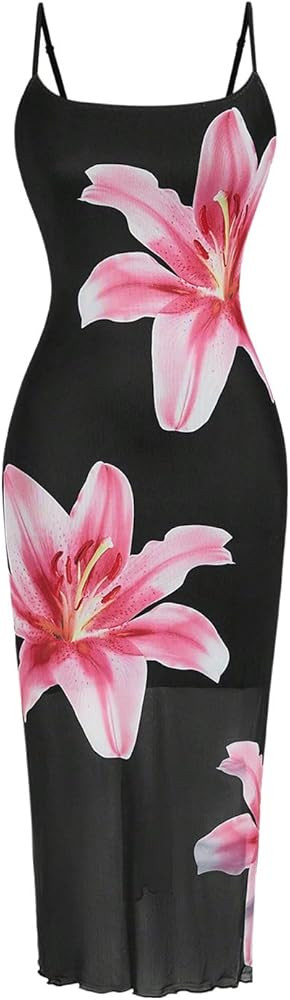 Floerns Women's Flower Print Slip Dress Spaghetti Strap Summer Bodycon Cami Dress | Amazon (US)