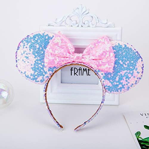 Minnie Ears Headband,Sequin Mouse Ears Headband with Bow Hairs Accessories for Girls Women Adult Kid | Amazon (US)