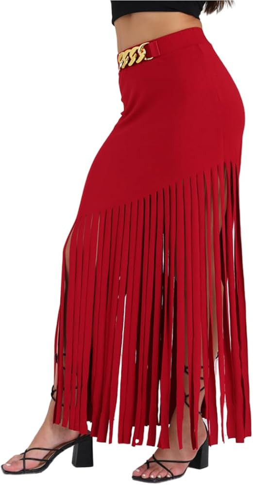 Women's Punk Style Fringe Skirt Elastic High Waist Sexy Skirts | Amazon (US)
